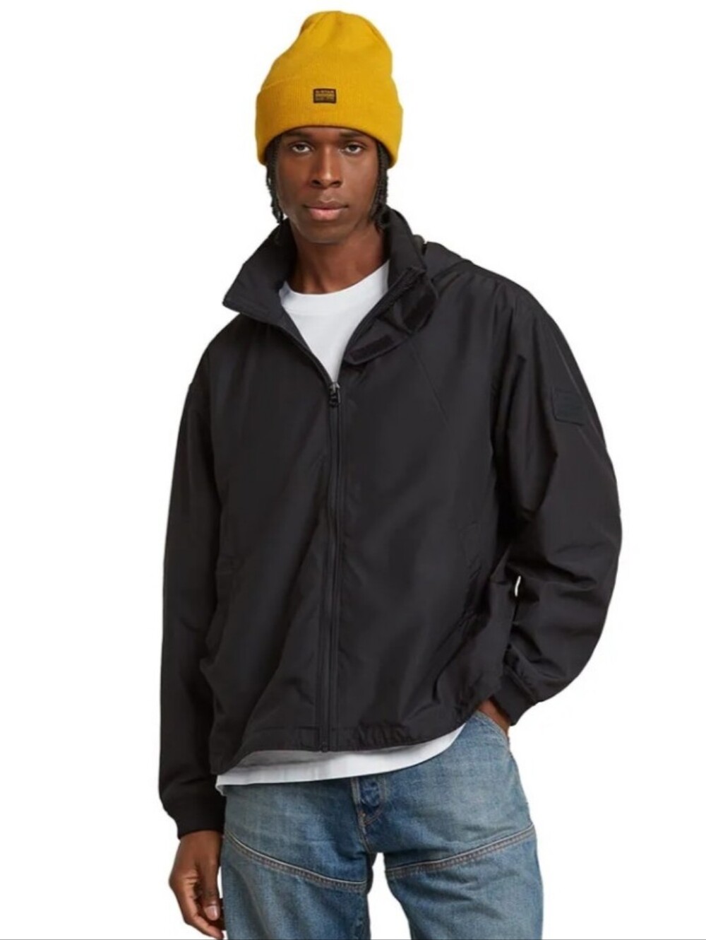 G-Star RAW Black LW Expedition Sporty Hooded Jacket Windbreaker Zip Away Hood Lg